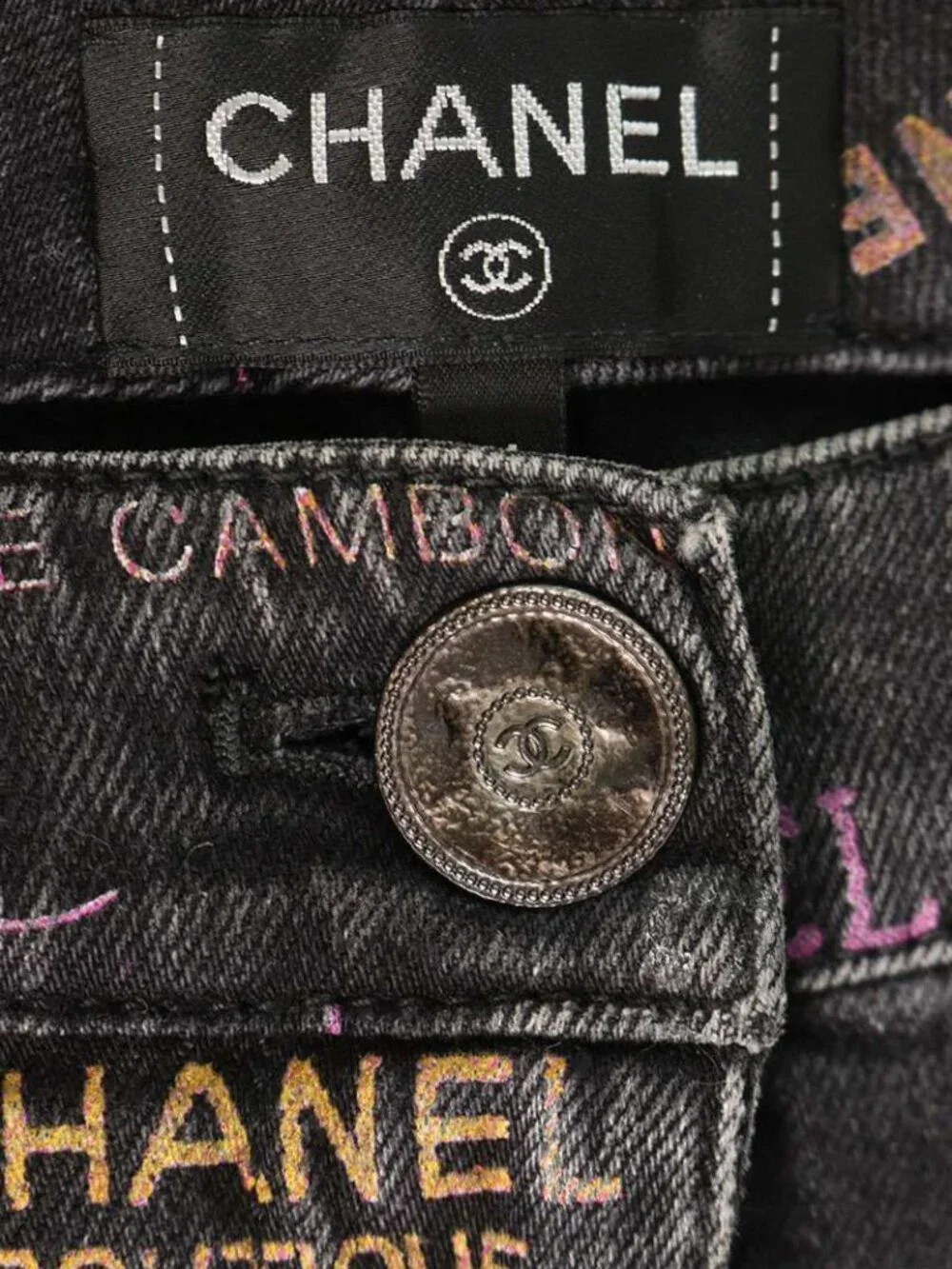 Chanel CC Logo All Over Print Denim Pants 34 Jeans